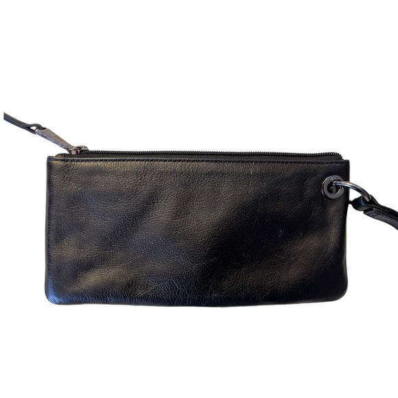 NEW HOBO Vida Woven Metallic Black and Silver Leather Wristlet - with Dust Bag